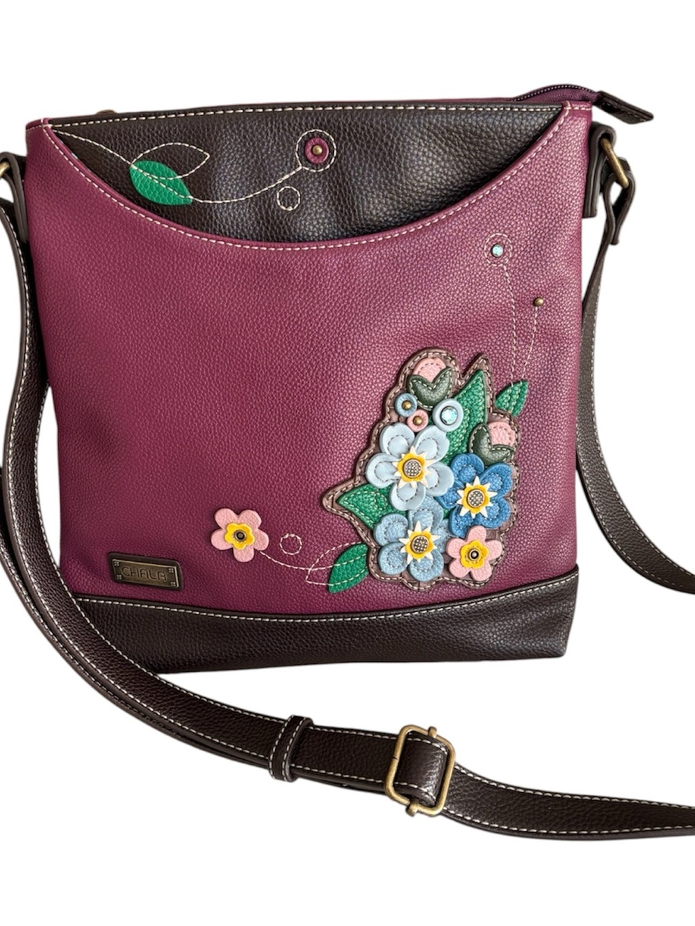 Chala Sweet Messenger Forget Me Not Crossbody Bag in Berry and Chocolate